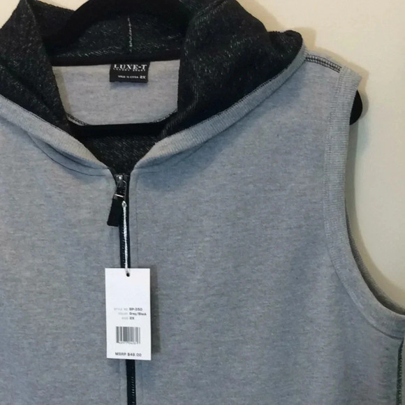LUXE-T Gray & Black Hoodie Zippered Vest Size 2X - Picture 3 of 10